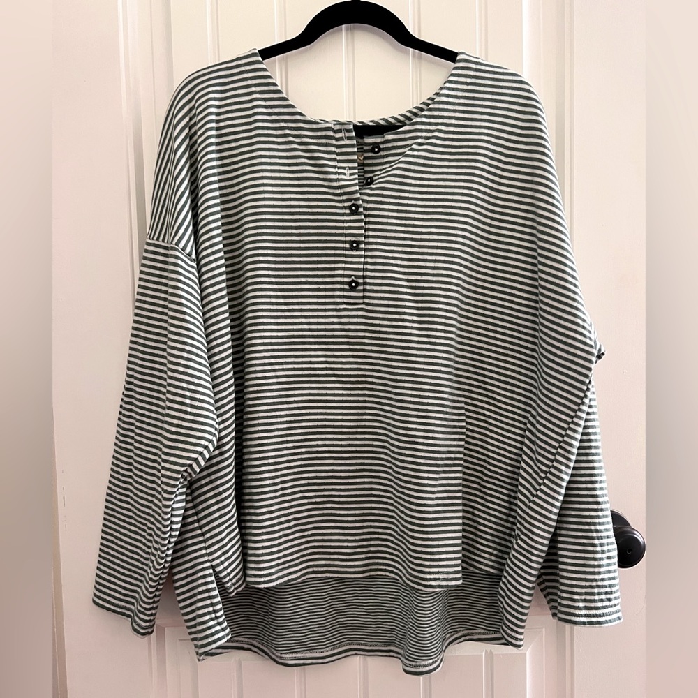 Madewell Double-Faced Henley Stripe Tee Green